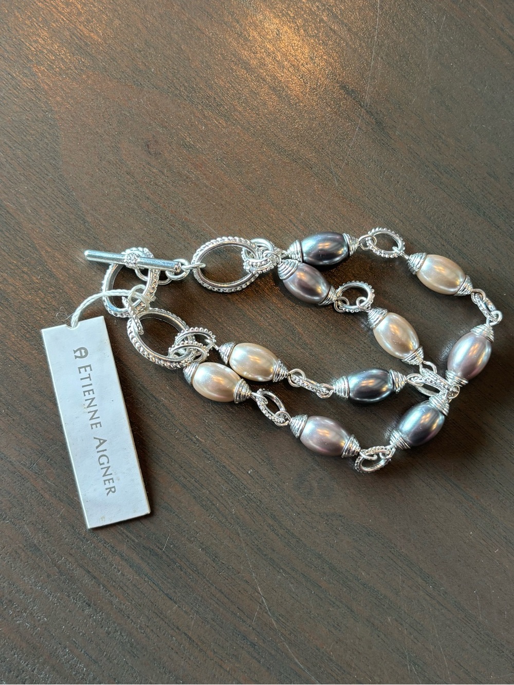 Etienne Aigner Iridescent Pearl Link Bracelet - Silver & Pearl